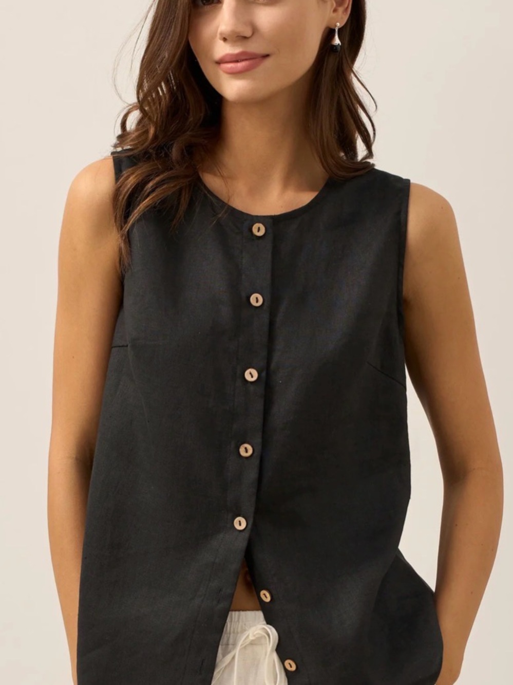 LINTICO 100% Linen Buttons Down Tank Top ERIN (S) EUC - Picture 2 of 6
